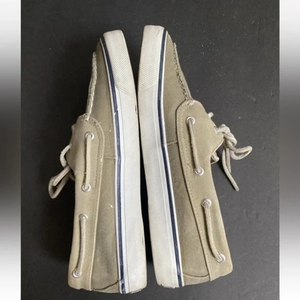 Sperry Top-Sider Womens 8M Lace Up Canvas Boat Deck Shoes Khaki Sneaker 2/eye